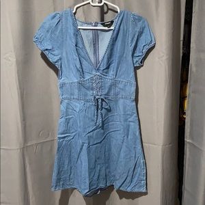 Denim v neck dress
